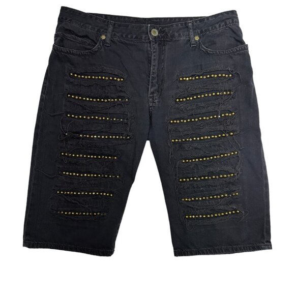 Robin's Jean Black and Gold Denim Shorts (38)